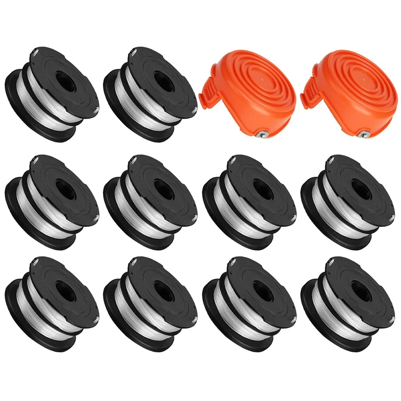 10 Replacement Spool + 2 Spool Cap for Black & Decker GH750  /  GH710  /  GH700 Lawn Mower, DF-065-BKP / RC-065-P&90517175