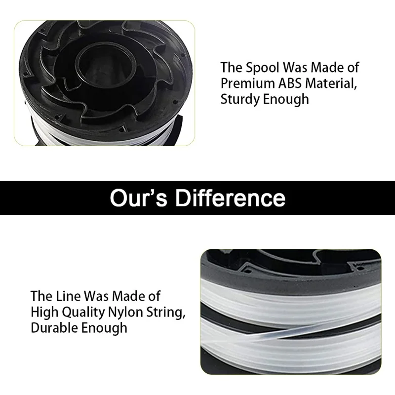 10 Replacement Spool + 2 Spool Cap for Black & Decker GH750  /  GH710  /  GH700 Lawn Mower, DF-065-BKP / RC-065-P&90517175