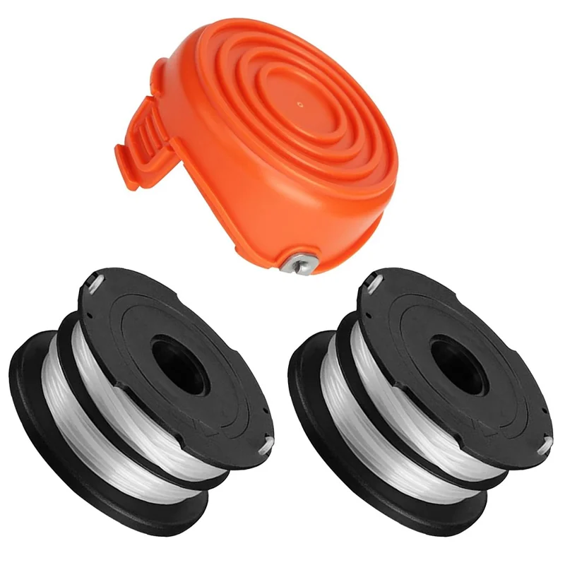2 Replacement Spool + 1 Spool Cap for Black & Decker GH750  /  GH710  /  GH700 Lawn Mower, DF-065-BKP / RC-065-P&90517175