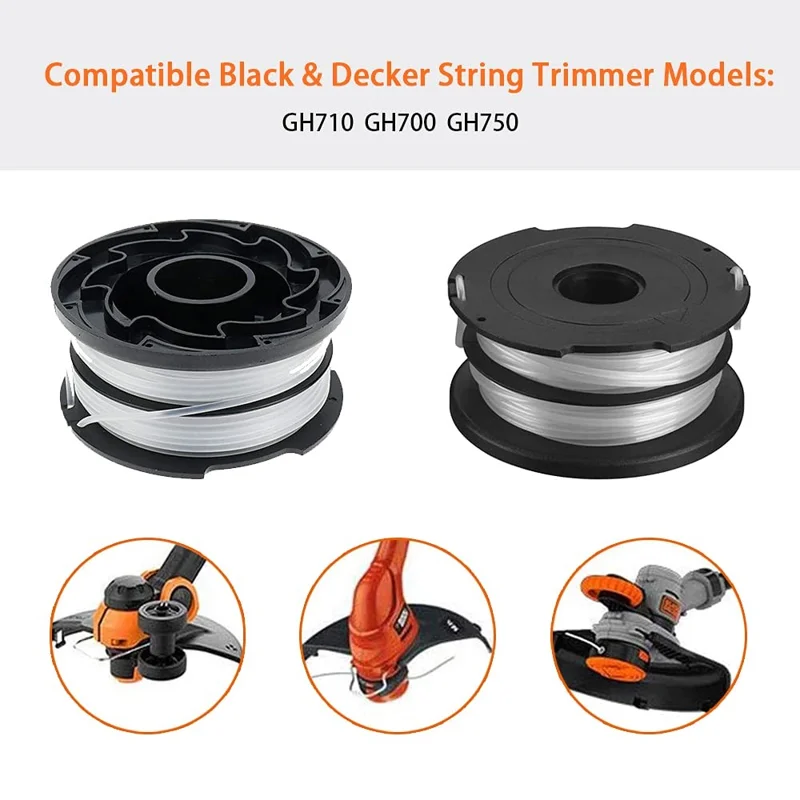 2 Replacement Spool + 1 Spool Cap for Black & Decker GH750  /  GH710  /  GH700 Lawn Mower, DF-065-BKP / RC-065-P&90517175