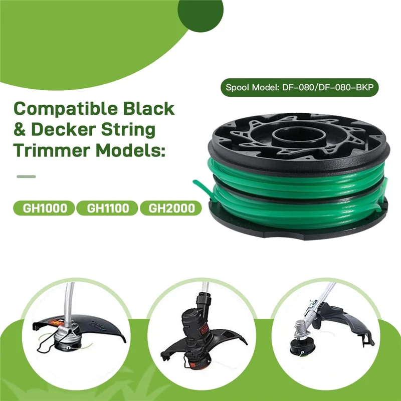For Black & Decker Lawn Mower 3 DF-080-BKP Nylon Wire Spools + 1 RS0011 Spool Cap
