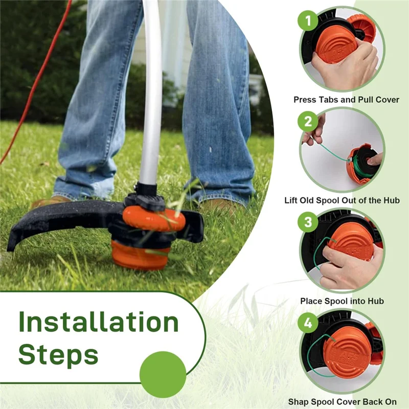 For Black & Decker Lawn Mower 8 DF-080-BKP Nylon Wire Spools + 1 RS0011 Spool Cap