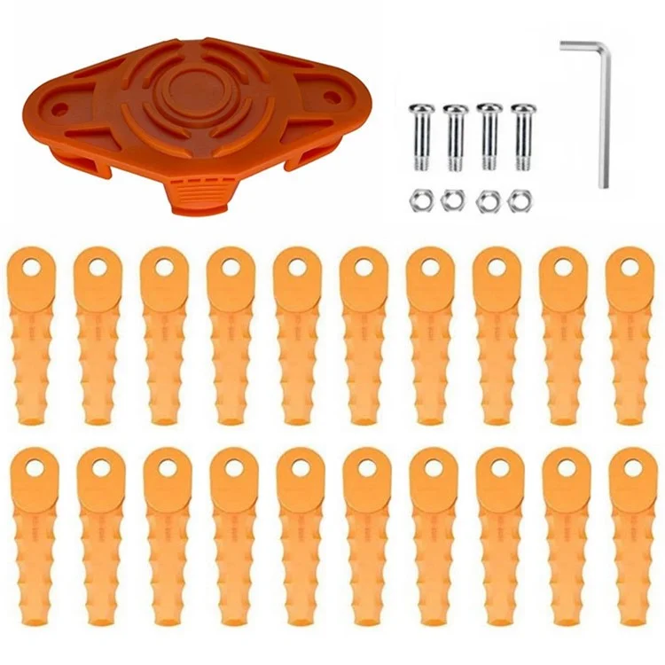 Trimmer Head + 20 Blades for Worx WG175  /  WG165  /  WG163  /  WG151  /  WG150 Lawn Mower Part, EVW-01+RS-0001 Orange