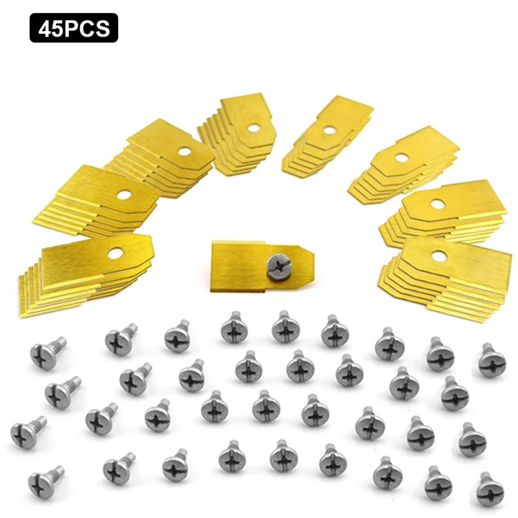 45 piezas para cortacésped Husqvarna, cuchillas de corte de repuesto de acero inoxidable, 35x18mm - Dorado