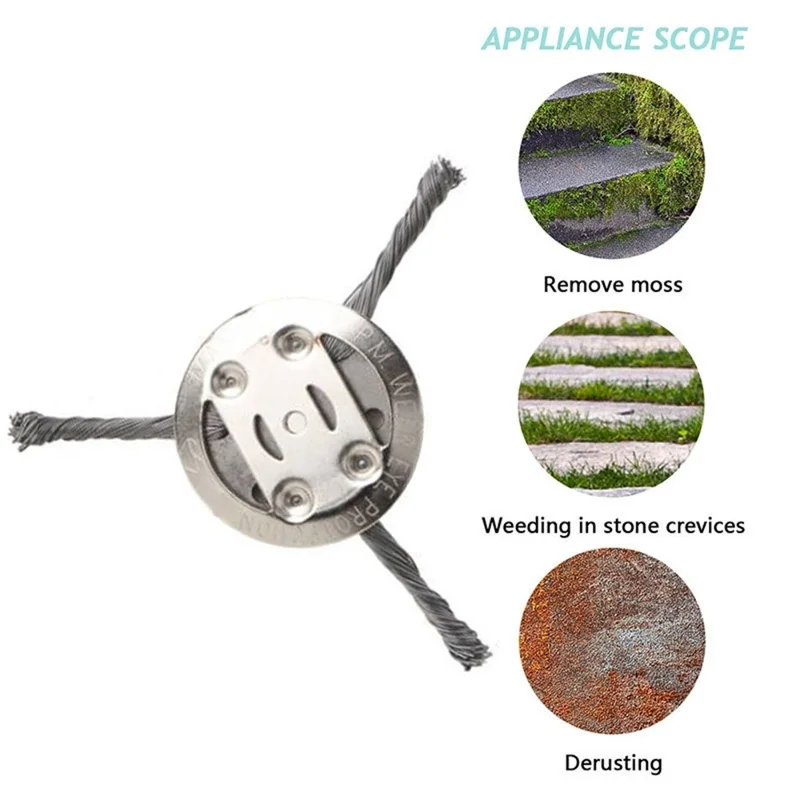 Steel Wire Grass Trimmer Head 3 Blades Weed Cutter Wheel Mower Attachment