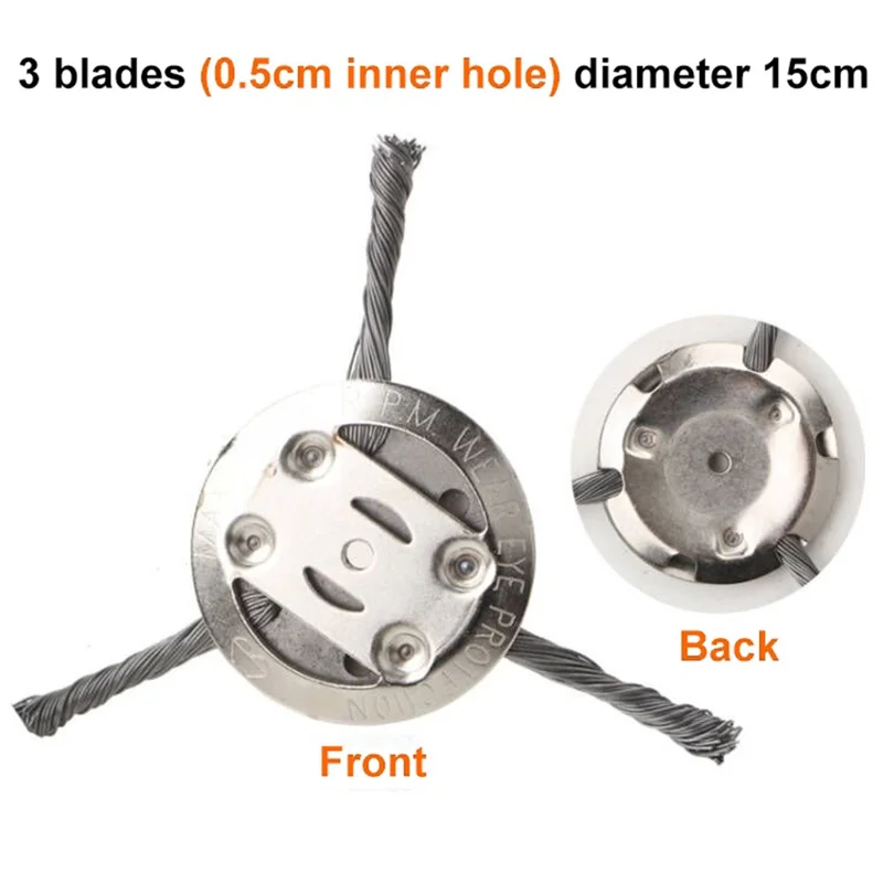 Steel Wire Grass Trimmer Head 3 Blades Weed Cutter Wheel Mower Attachment