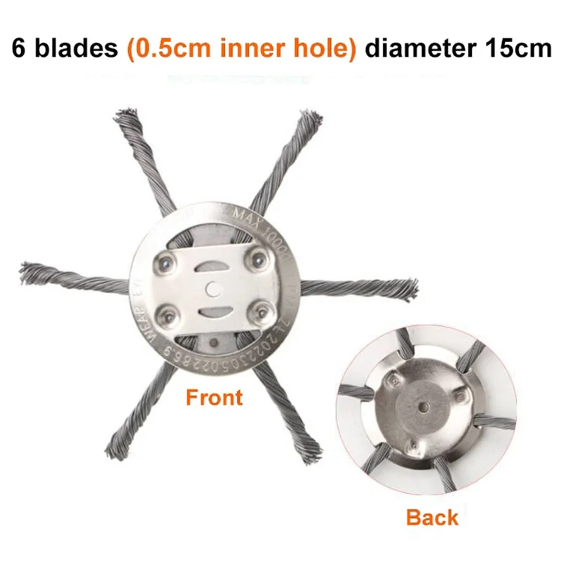 Steel Wire Grass Trimmer Head 6 Blades Weed Cutter Wheel Mower Attachment