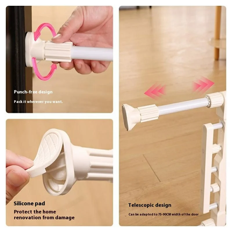 Grade de Segurança Retrátil para Pets sem Furação, Barreira de Segurança Infantil para Portas de 75-90 cm - Tubo de Ferro