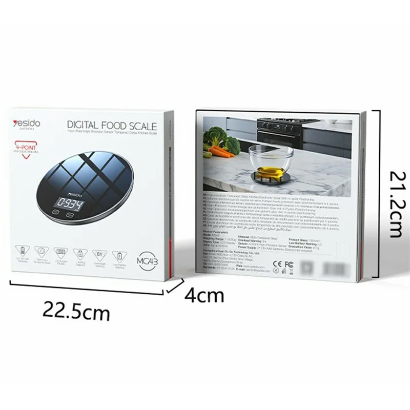 YESIDO MG43 Kitchen Digital Scale Precision Weighing LCD Display Digital Scale Support 1-5000g Capacity