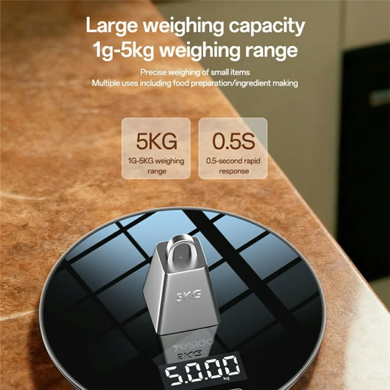 YESIDO MG43 Kitchen Digital Scale Precision Weighing LCD Display Digital Scale Support 1-5000g Capacity
