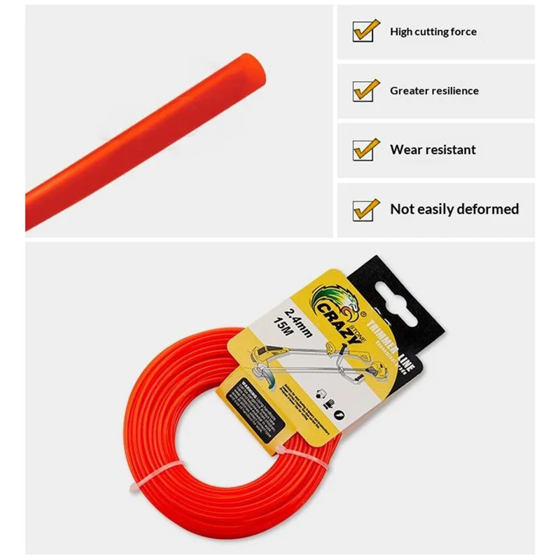 CUT CRAZY 2,4 mm Filo Tondo per Tosaerba in Nylon PA6, Corda per Taglio dell'Erba, Lunghezza: 15 m