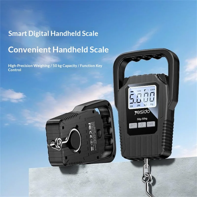 YESIDO MG44 Digital Hanging Scale 50kg LCD Backlight Portable Luggage Scale for Travel Kitchen - Black