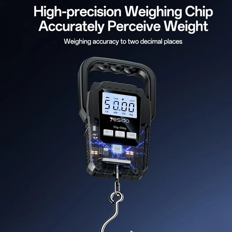 YESIDO MG44 Digital Hanging Scale 50kg LCD Backlight Portable Luggage Scale for Travel Kitchen - Black