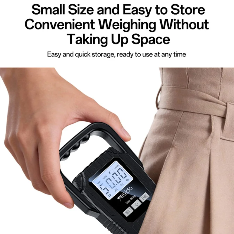 YESIDO MG44 Digital Hanging Scale 50kg LCD Backlight Portable Luggage Scale for Travel Kitchen - Black