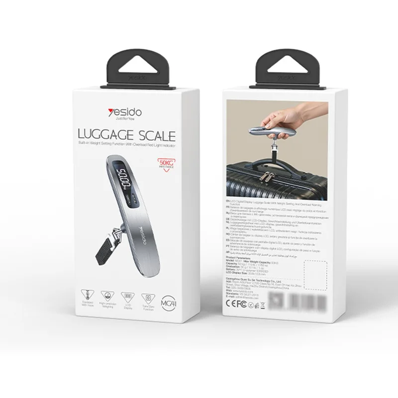 YESIDO MG41 Portable Electronic Luggage Scale 50kg LCD Display Travel Weight Scale - Grey