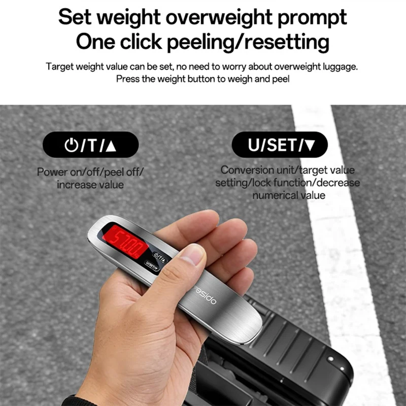 YESIDO MG41 Portable Electronic Luggage Scale 50kg LCD Display Travel Weight Scale - Grey