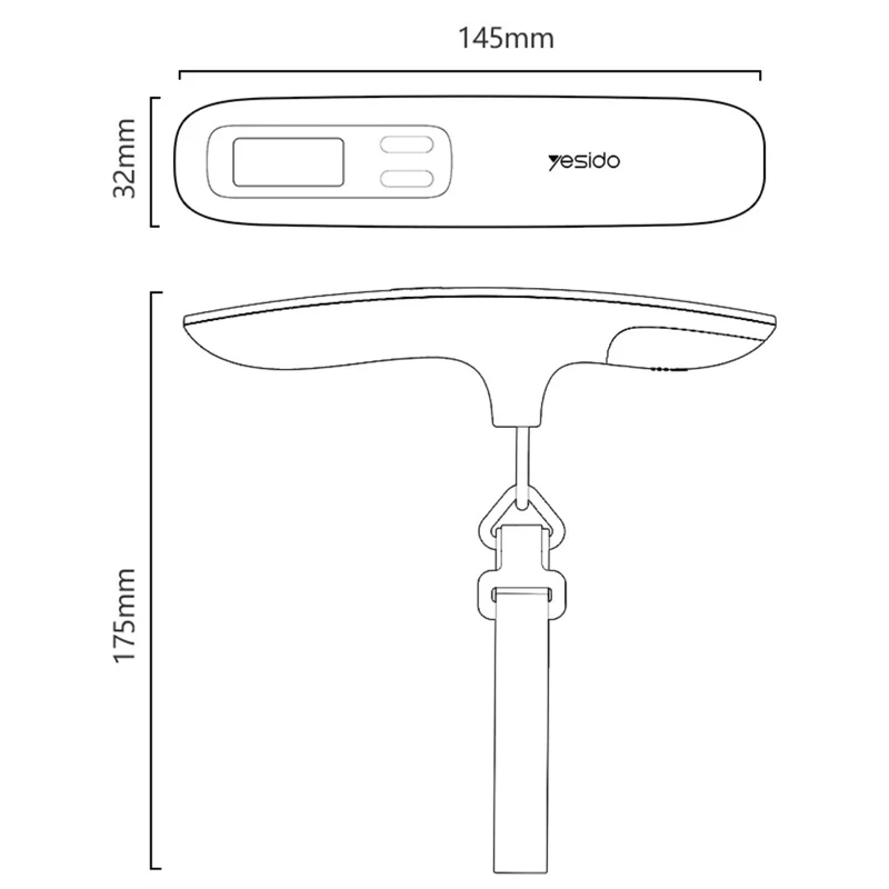 YESIDO MG41 Portable Electronic Luggage Scale 50kg LCD Display Travel Weight Scale - Grey