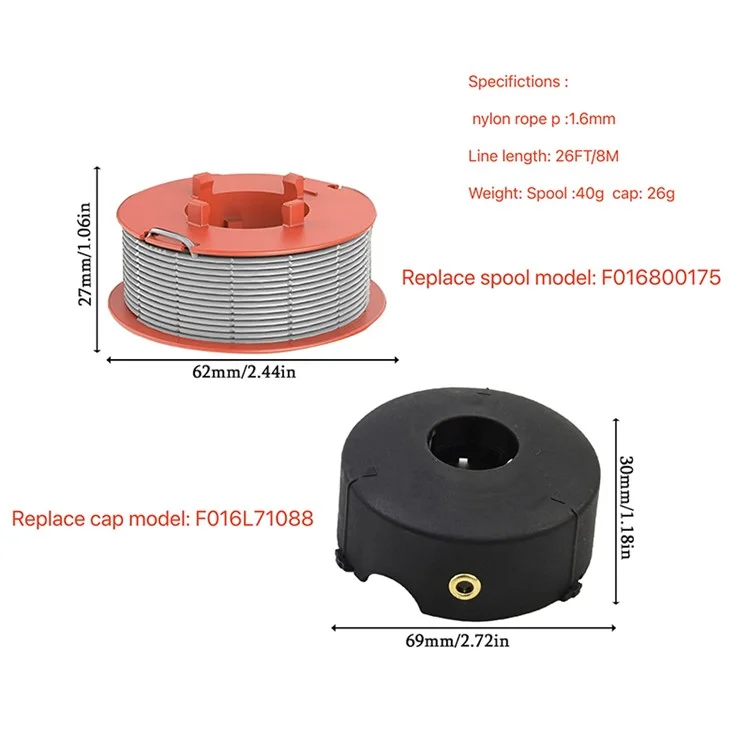Para Bosch ART 23 Combitrim / ART 26 Combitrim / ART 30 Combitrim Cortador de Grama Linha de Carretel + Tampa do Carretel, F016800175 / F016L71088