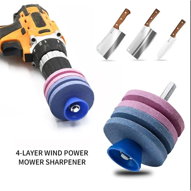 4-Layer Lawn Mower Blade Sharpener Head Knife Grindstone Grinding Wheel for Power Drill