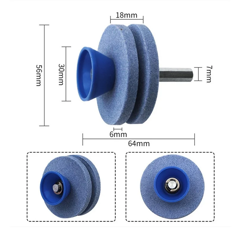 1Pc Lawn Mower Blade Sharpener, Double-Layer Grindstones for Power Drill / Hand Drill - Blue