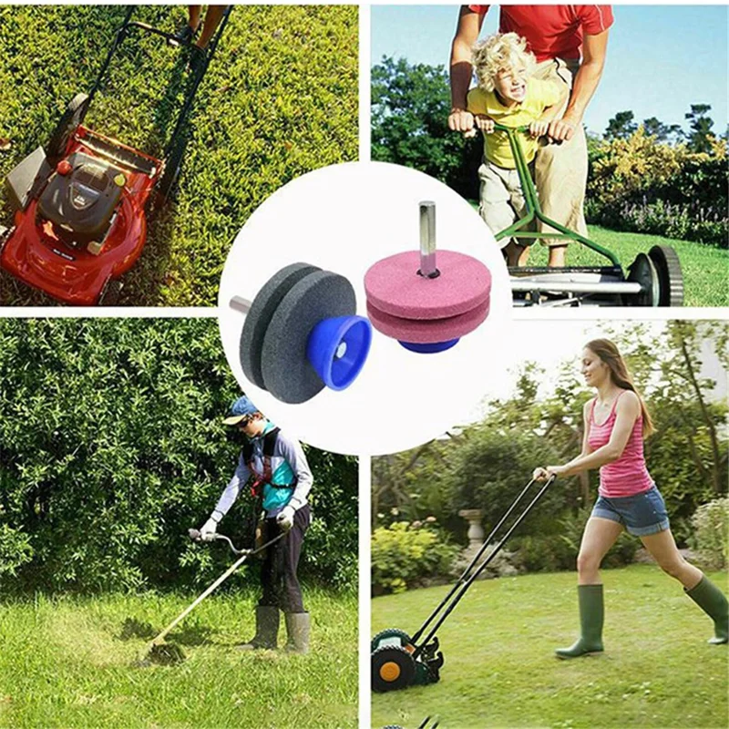 1Pc Lawn Mower Blade Sharpener, Double-Layer Grindstones for Power Drill / Hand Drill - Blue