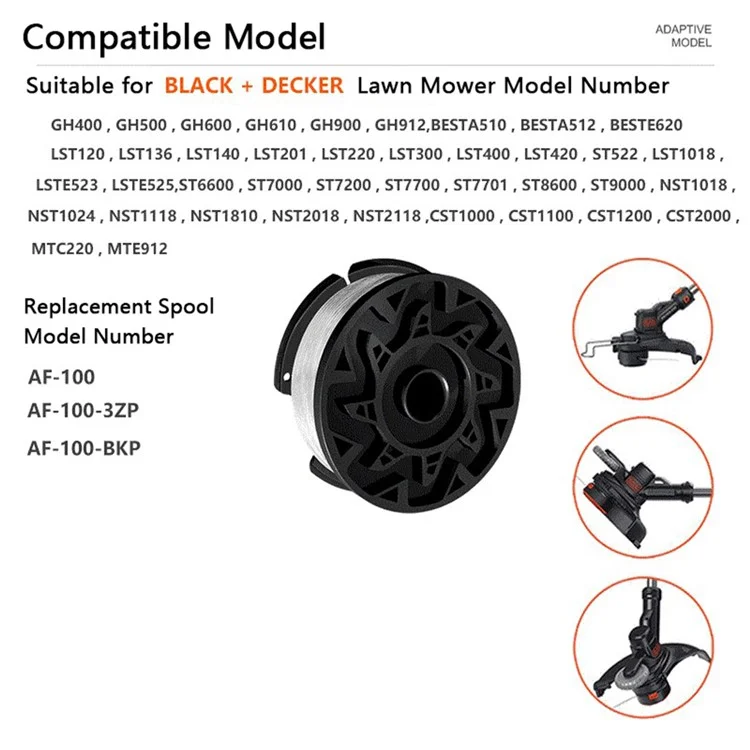 AF-100-3ZP 3 Spulen für Black & Decker LST300 / ST7700 Rasenmäher-Drahtspulen