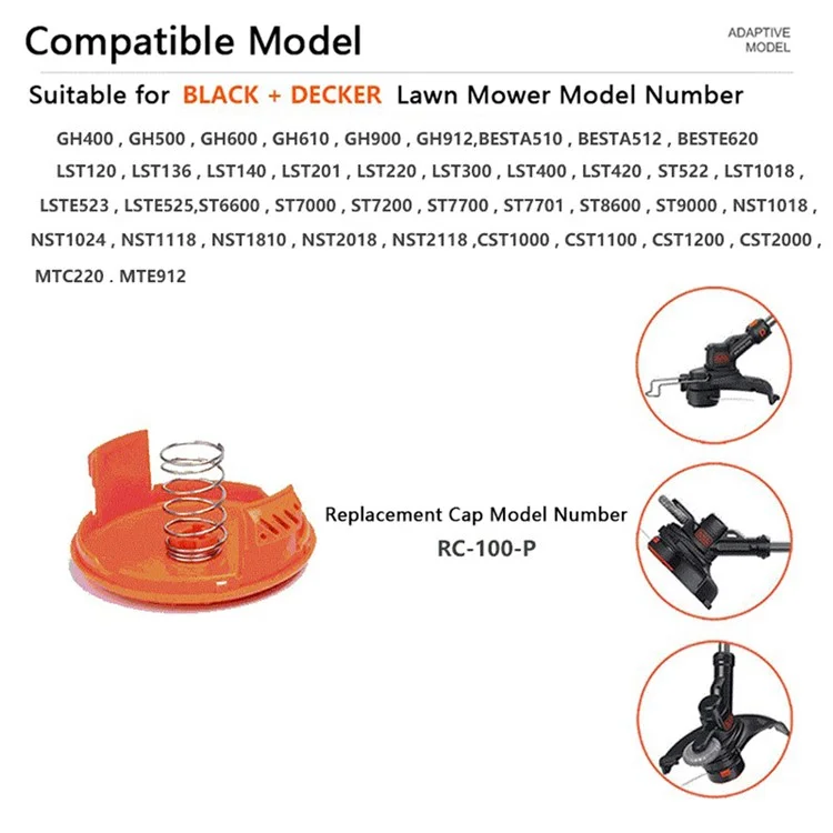 Para Black & Decker GH400 / GH500 / GH600 Tapa de carrete de 10 piezas con 10 reemplazos de cortacésped de primavera, RC-100-P
