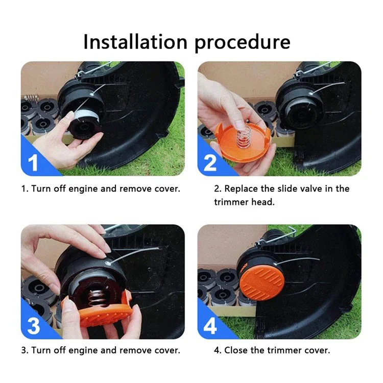 Lawn Mower Part for Black & Decker GH400  /  GH500  /  GH600 Replacement Spool + Cap + Spring, AF-100-3ZP+RC-100-P