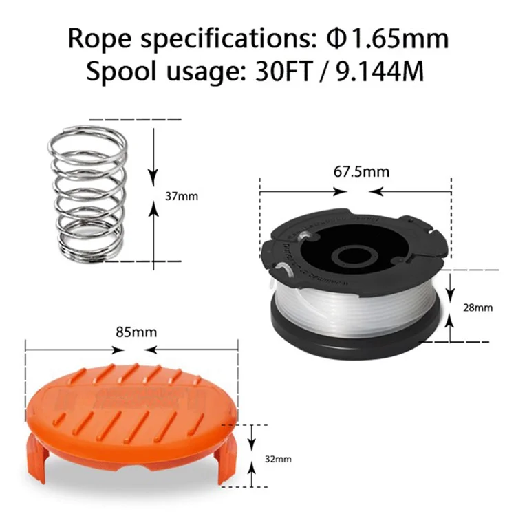 Lawn Mower Part for Black & Decker GH400  /  GH500  /  GH600 Replacement Spool + Cap + Spring, AF-100-3ZP+RC-100-P