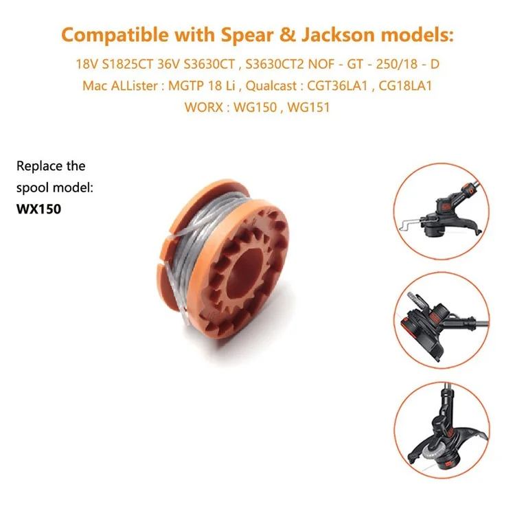 8 peças para linha de substituição da Spear and Jackson / Mac Allister / Qualcast / Worx Lawn Mower