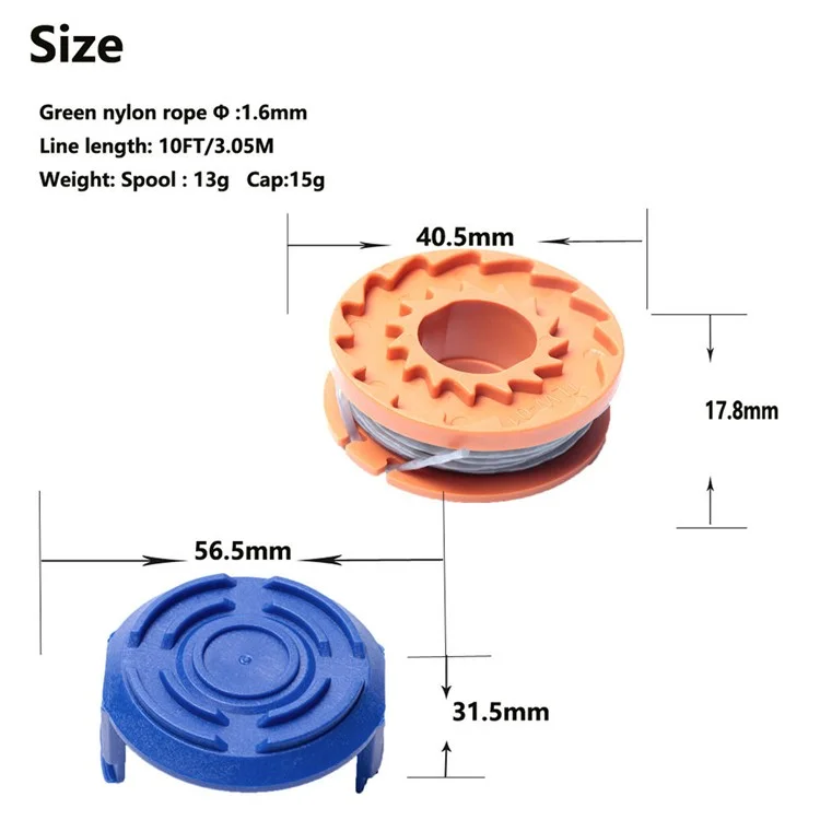 Lawn Mower Parts for Spear and Jackson / Mac Allister / Qualcast / Worx 6 Spool + Spool Cap TLW-01-1