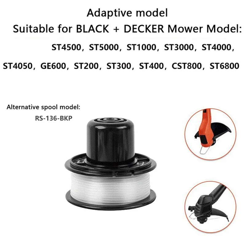 10Pcs For Black & Decker ST1000 / ST3000 / ST4000 / ST4500 Lawn Mower Nylon Rope Spools, RS-136-BKP