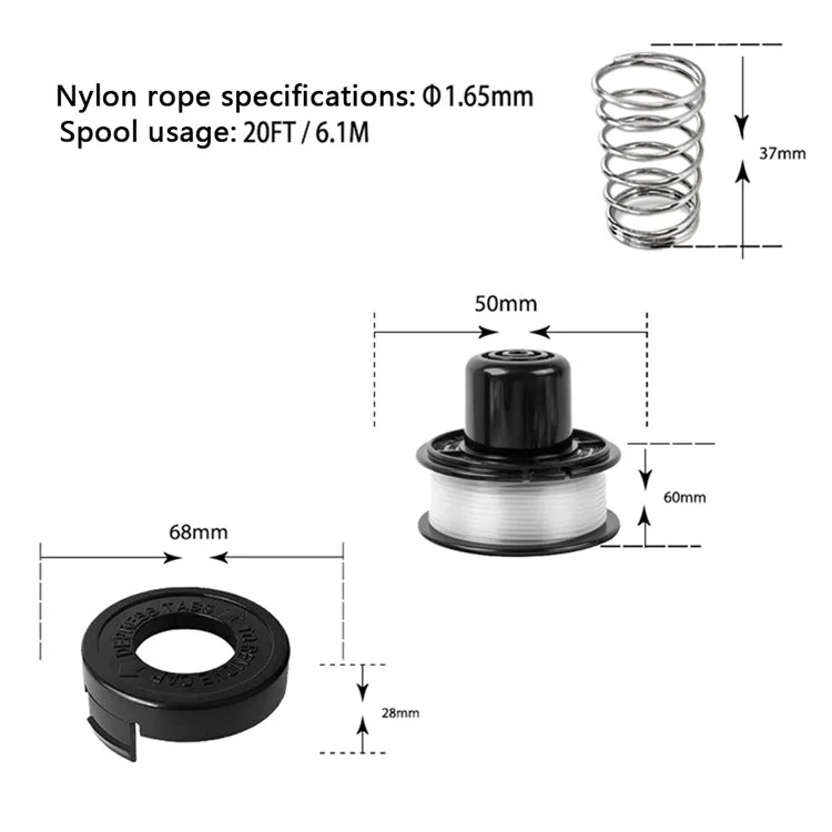 RS-136-BKP Катушка + 682378-02 Крышка катушки + Пружина для газонокосилки Black & Decker