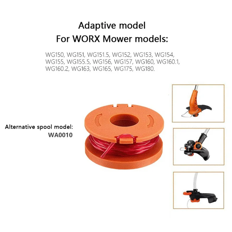 10 Pieces Nylon Trimmer Lines Replacement Spools for Worx Lawn Mower Accessories
