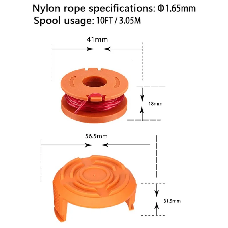 WA0010+WA6531 Lawn Mower Parts For Worx WG150 / WG151 / WG163 4 Spool+1 Cap