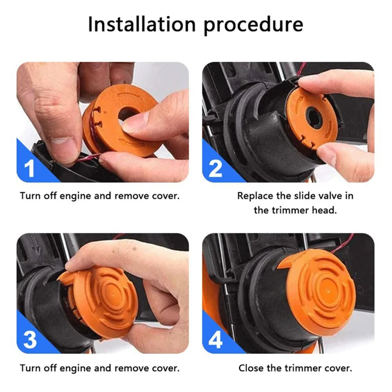 For Worx WG150 / WG151 / WG163 / G165 16 Spool + 4 Cap Lawn Mower Parts Set, WA0010+WA6531