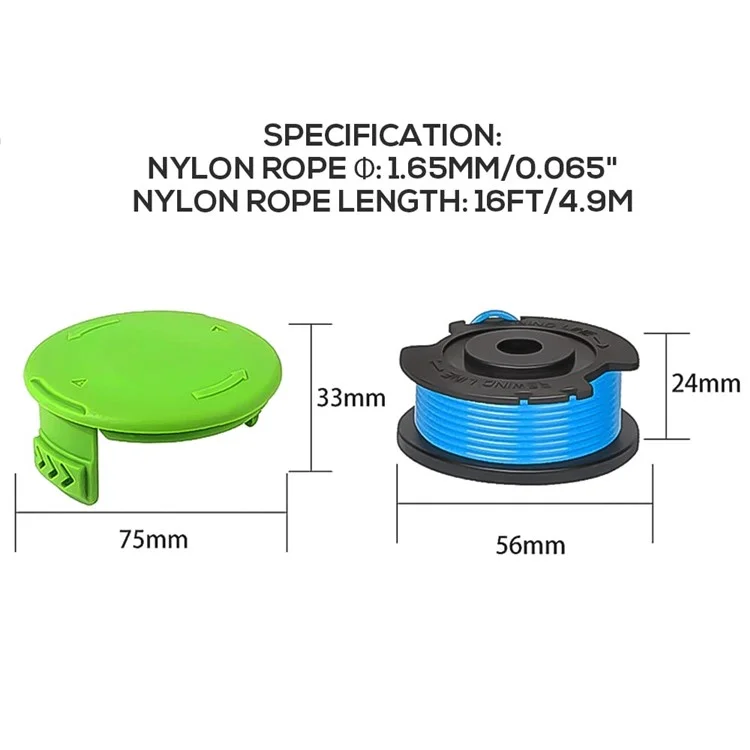For Greenworks Lawn Mower 8 Line Spools + 1 Spool Cap, 29252 / 29092