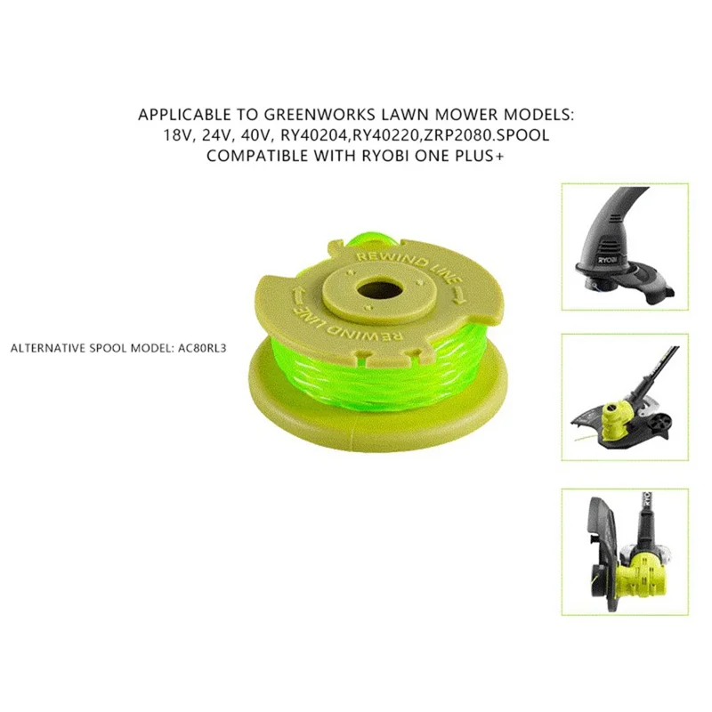 2PCS Nylon Wire Reels Replacement Spools for Ryobi Lawn Trimmer AC80RL3 Trimming Rope