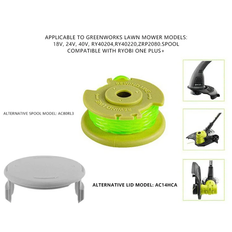 AC14HCA 3Unidades de Tampas de Bobina para Ryobi One+ 18V, 24V, 40V, RY40204, RY40220, ZRP2080 Cortador de Grama Cobertura da Bobina