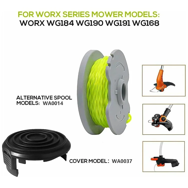 8Pcs WA0014 Line Spool + 1Pc WA0037 Spool Cap Set para Cortadores de Grama Worx WG190 / WG191 / WG168 / WG184
