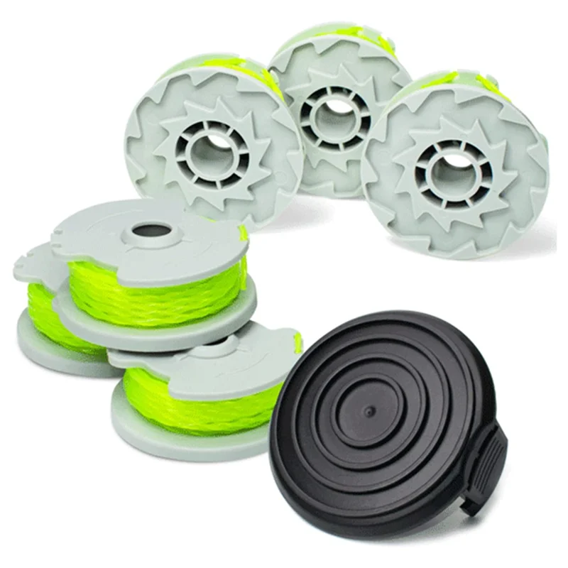 6Pcs WA0014 Line Spools + 1Pc WA0037 Spool Cap Replacement Set for Worx WG168 / WG184 / WG190 / WG191