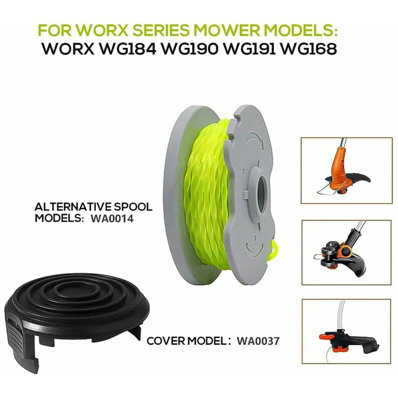 6Pcs WA0014 Line Spools + 1Pc WA0037 Spool Cap Replacement Set for Worx WG168 / WG184 / WG190 / WG191