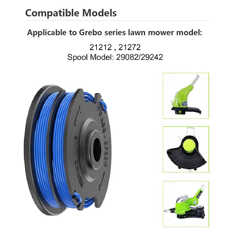 4 bobinas de línea de nailon para cortacésped Greenworks, modelo 29082 / 29242