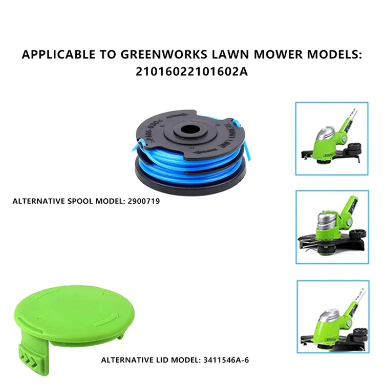 8 Spools + 2 Spool Caps for Greenworks Lawn Mower Replacement Parts, 29082 / 29242