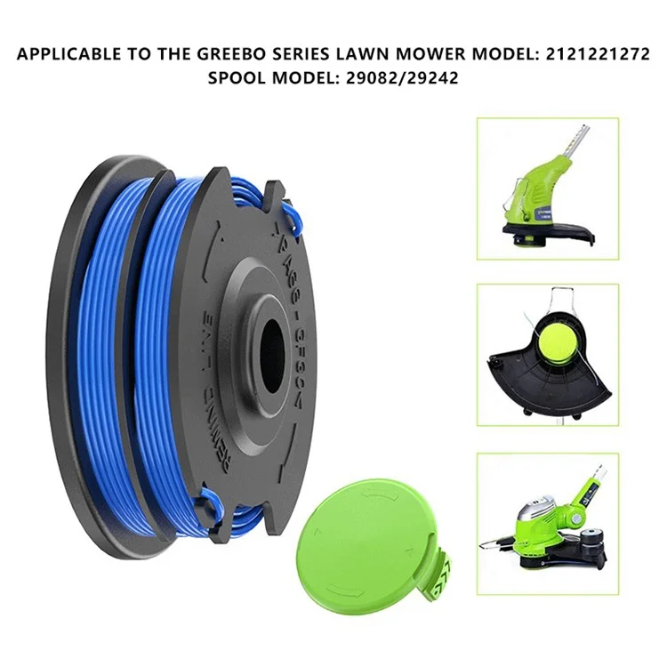 Für Greenworks Rasenmäher 6 Nylon Seilstrang Spule + 1 Spulenkappen-Set, 29082 / 29242