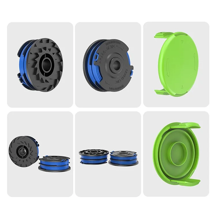 Für Greenworks Rasenmäher 6 Nylon Seilstrang Spule + 1 Spulenkappen-Set, 29082 / 29242