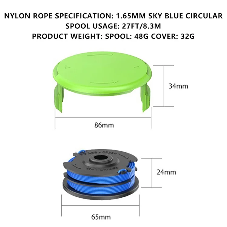For Greenworks 21212 / 21272 Lawn Mower 6 Line Spools with 2 Spool Caps, 29082 / 29242