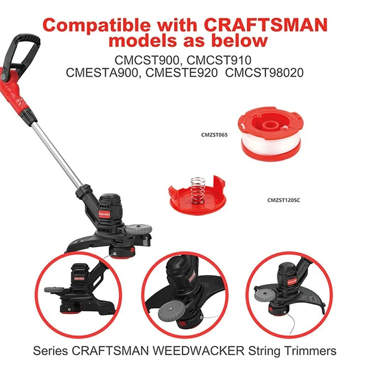 Para Craftsman CMCST900 / CMCST915 Cortadora de Césped 10 Carretes de Línea + Tapa de Carrete + Juego de Resortes, CMZST065
