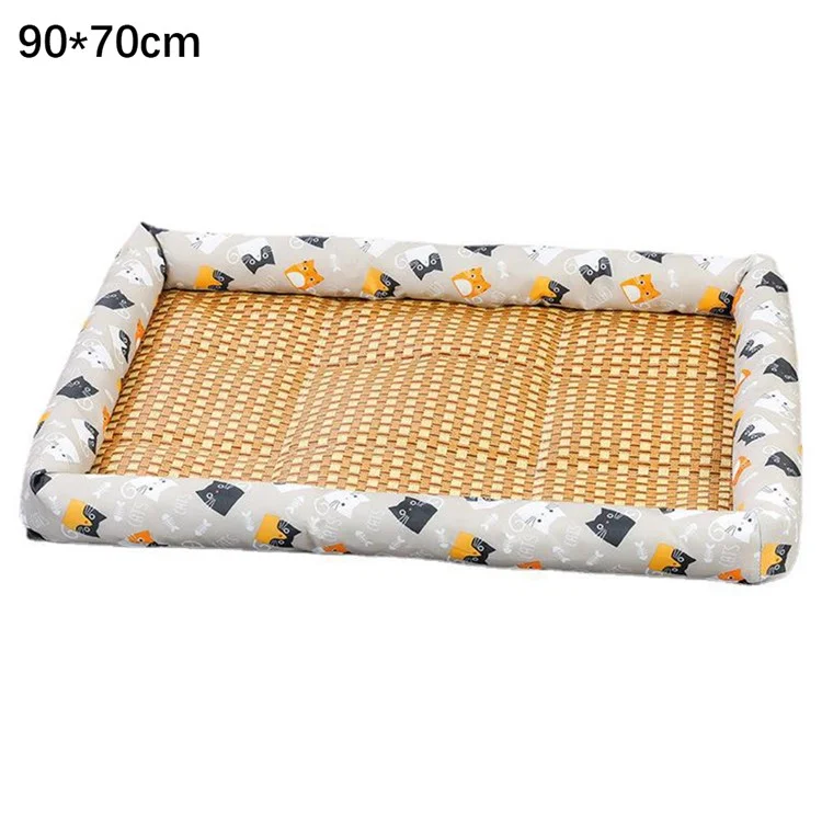90x70cm Pet Rattan Cooling Mat Rest Schlafbett Sommerkatzenbett Hundematte - Grau / Katze