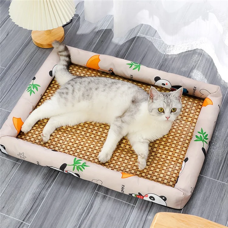 90x70cm Pet Rattan Cooling Mat Rest Schlafbett Sommerkatzenbett Hundematte - Grau / Katze
